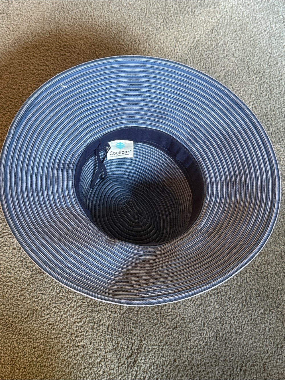 Coolibar Navy and White Striped Sun Hat with Interior Tie. UPF 50+! OS - Picture 4 of 9